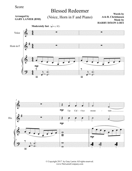BLESSED REDEEMER(Voice, Horn in F & Piano with Score/Parts) image number null