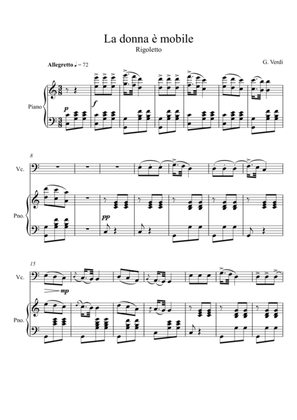 Giuseppe Verdi - La donna e mobile (Rigoletto) Violoncello Solo - C Key