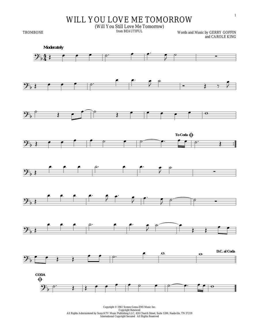 Will You Love Me Tomorrow (Will You Still Love Me Tomorrow) Trombone Solo scores gallery preview page 1