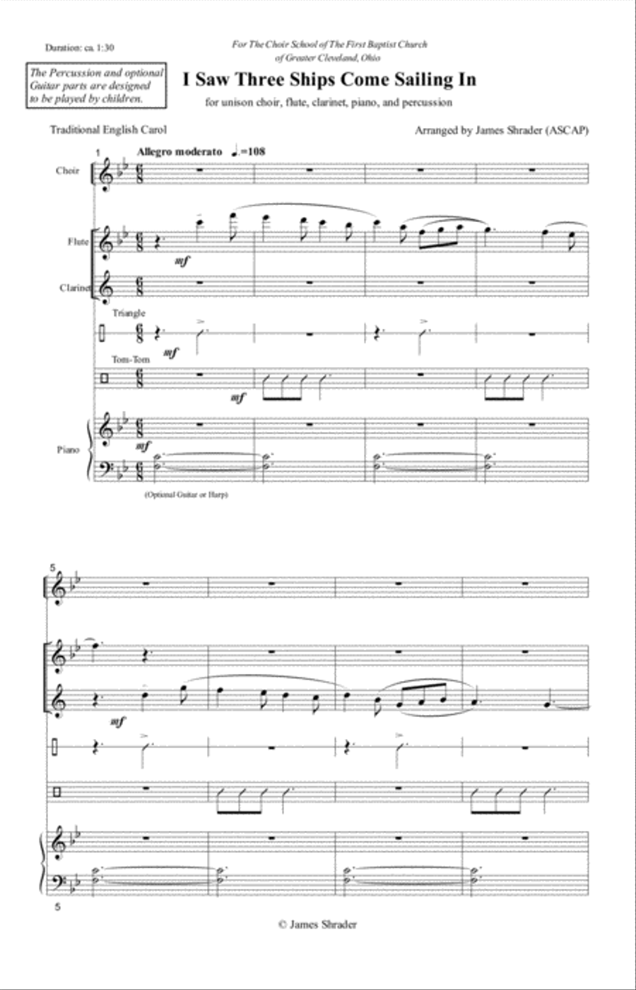 I Saw Three Ships Unison Choir scores gallery preview page 1