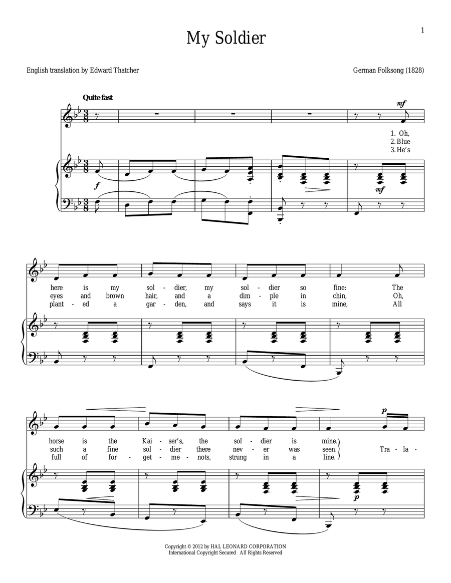 My Soldier Piano, Vocal scores gallery preview page 1