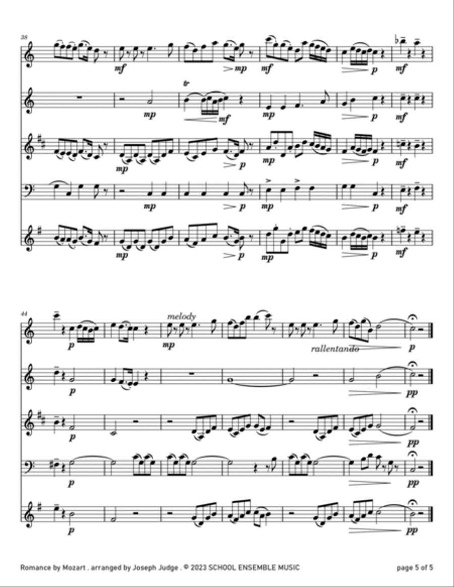 Romance by Mozart for Woodwind Quartet in Schools Woodwind Quartet scores gallery preview page 5