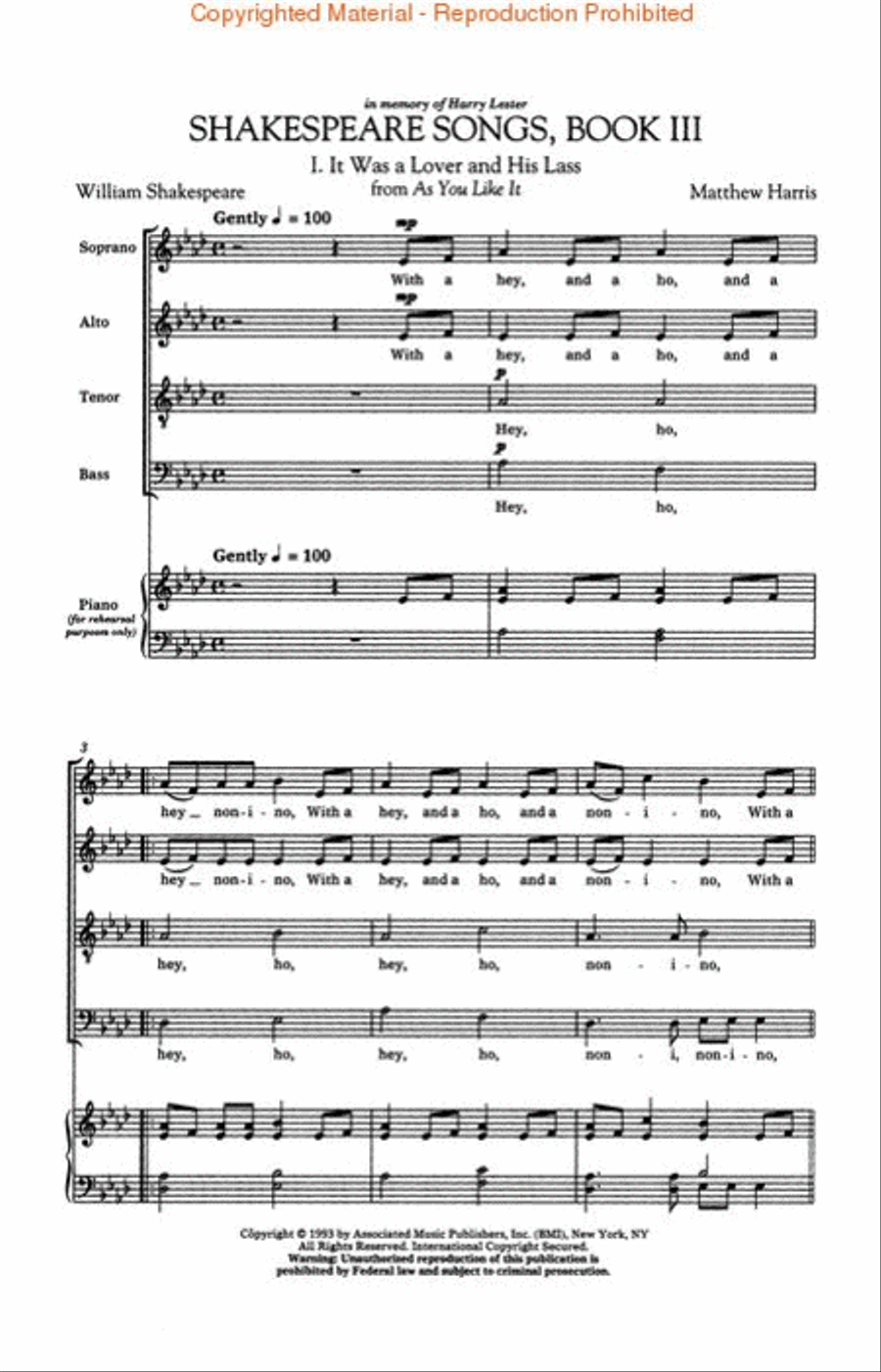 Shakespeare Songs, Book III 4-Part scores gallery preview page 2