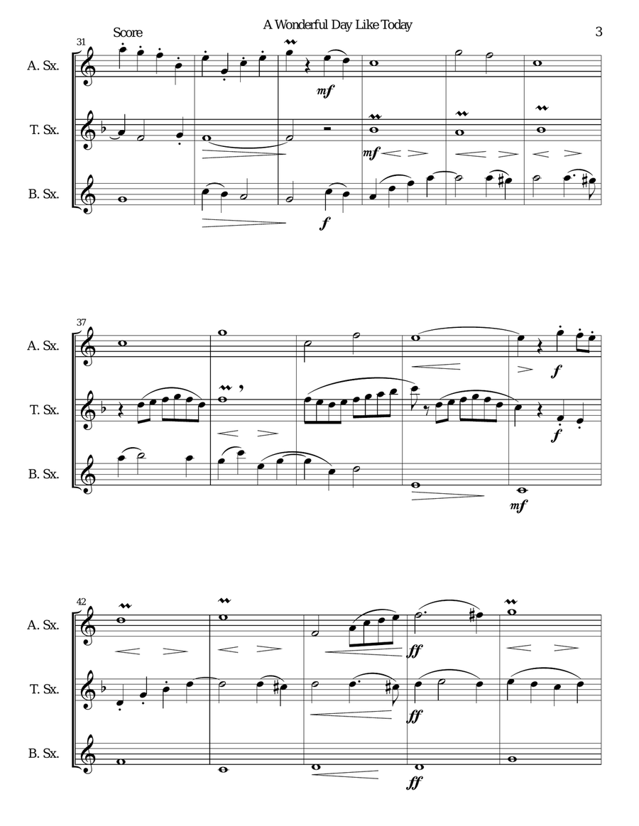 A Wonderful Day Like Today Woodwind Trio scores gallery preview page 3