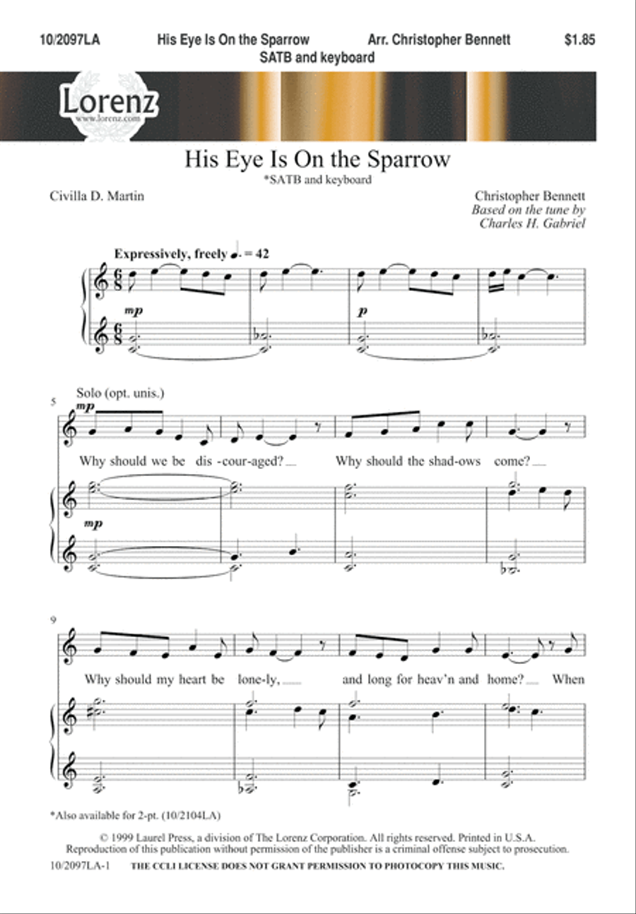 His Eye Is On The Sparrow 4-Part scores gallery preview page 2