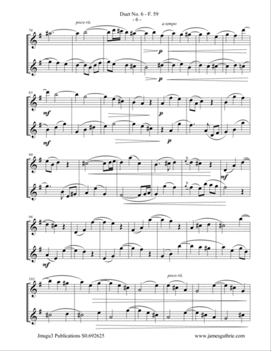 WF Bach: Duet No. 6 for Tenor Sax Duo Woodwind Duet scores gallery preview page 6