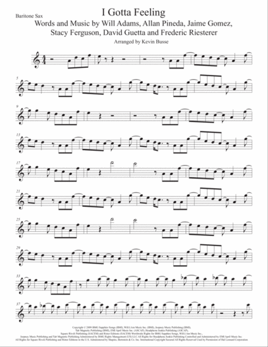 I Gotta Feeling I Gotta Feeling Baritone Saxophone scores gallery preview page 1