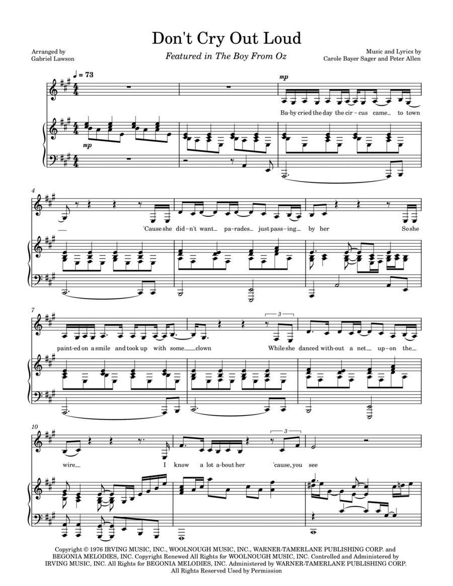 Don't Cry Out Loud (We Don't Cry Out Loud) Voice scores gallery preview page 1