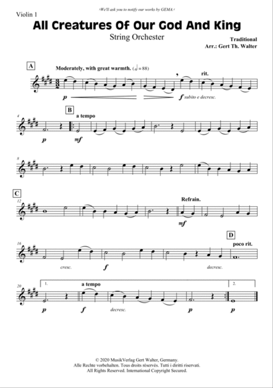 All Creatures Of Our God And King String Orchestra scores gallery preview page 6