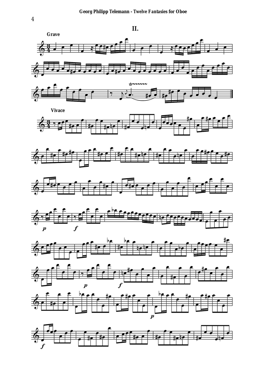Georg Philipp Telemann: 12 Fantasias for Flute without Bass, TWV 40:2-13, adapted for oboe by Paul W Flute scores gallery preview page 4