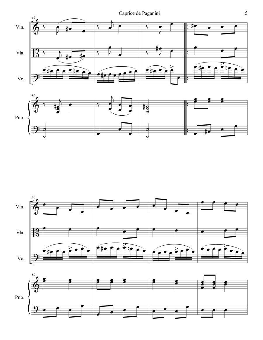 Niccolo Paganini - Caprice No.24 arr. for piano quartet (score and parts) Piano Quartet scores gallery preview page 5