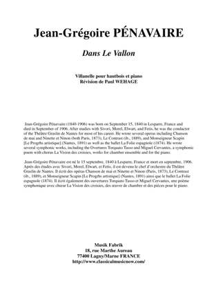 Jean-Grégoire Pénavaire: Dans le Vallon, Villanelle for oboe and piano