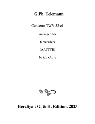 Book cover for Concerto TWV 52 e1 (arrangement for 6 recorders (AATTTB))