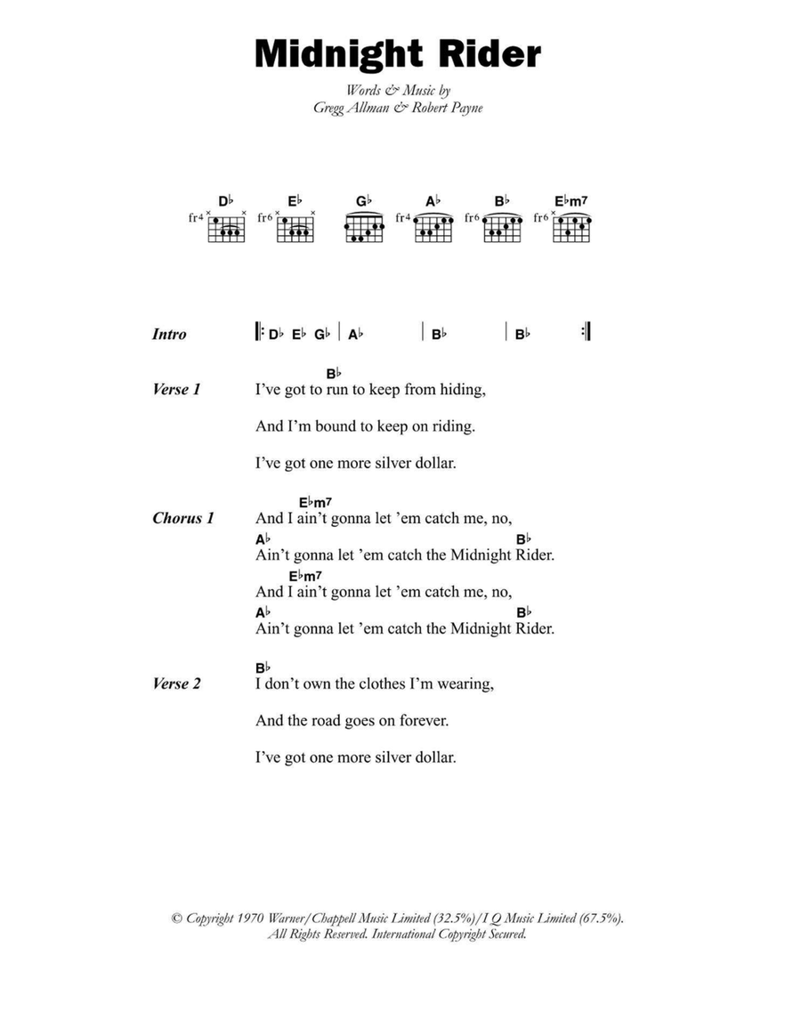 Midnight Rider Midnight Rider Easy Guitar scores gallery preview page 1