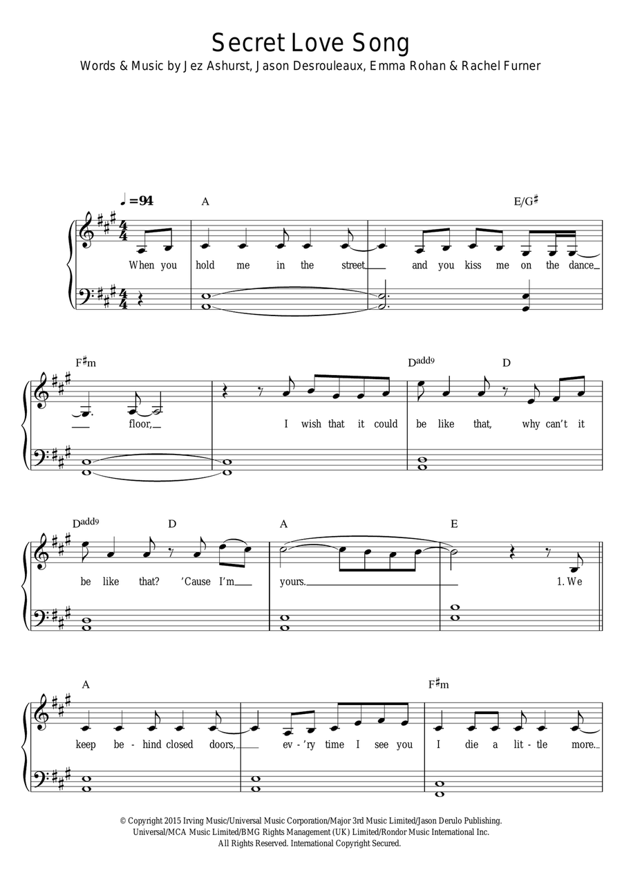 Secret Love Song (featuring Jason Derulo) by Little Mix Easy Piano - Digital Sheet Music
