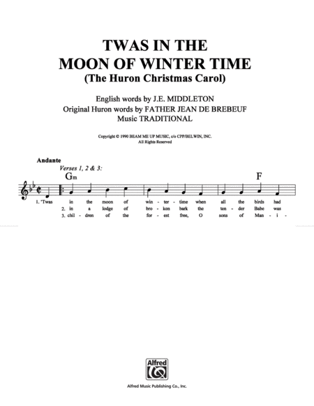 Twas in the Moon of Winter Time (The Huron Christmas Carol)