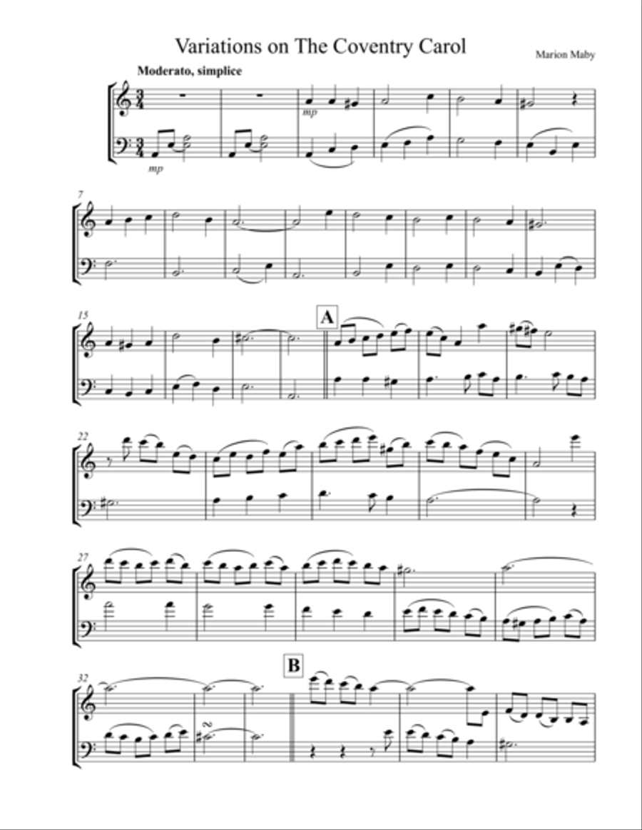 The Coventry Carol - for violin & cello duet String Duet scores gallery preview page 1