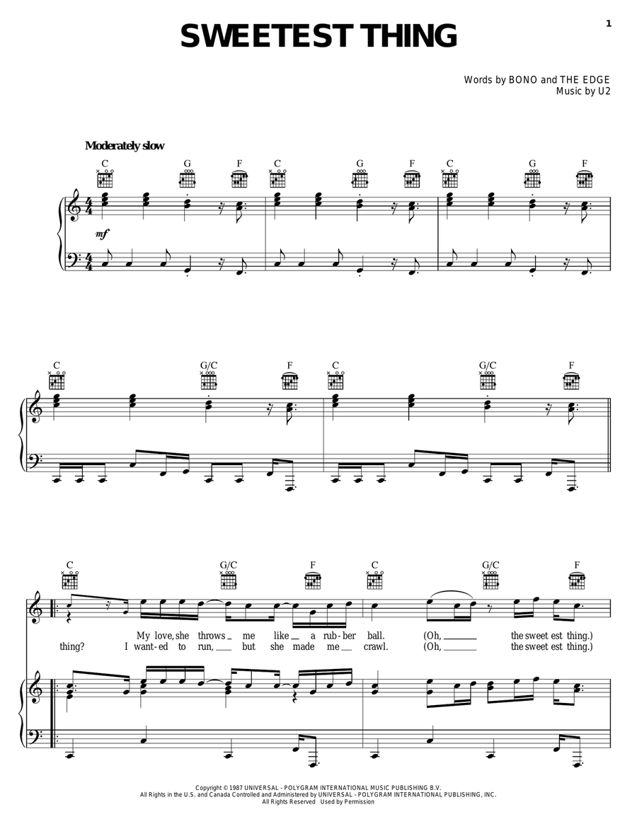 Sweetest Thing Piano, Vocal, Guitar scores gallery preview page 1