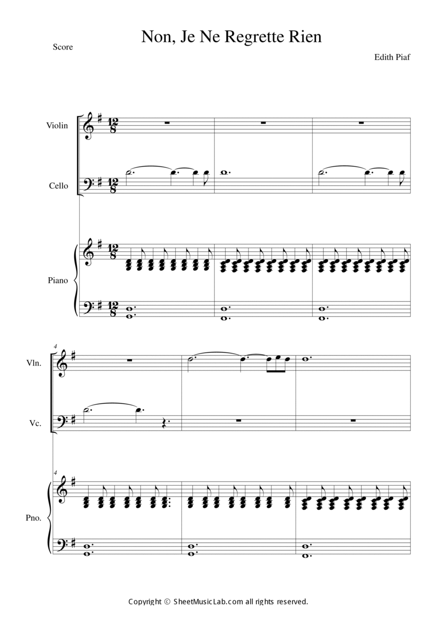 Non, Je Ne Regrette Rien Piano Trio scores gallery preview page 1