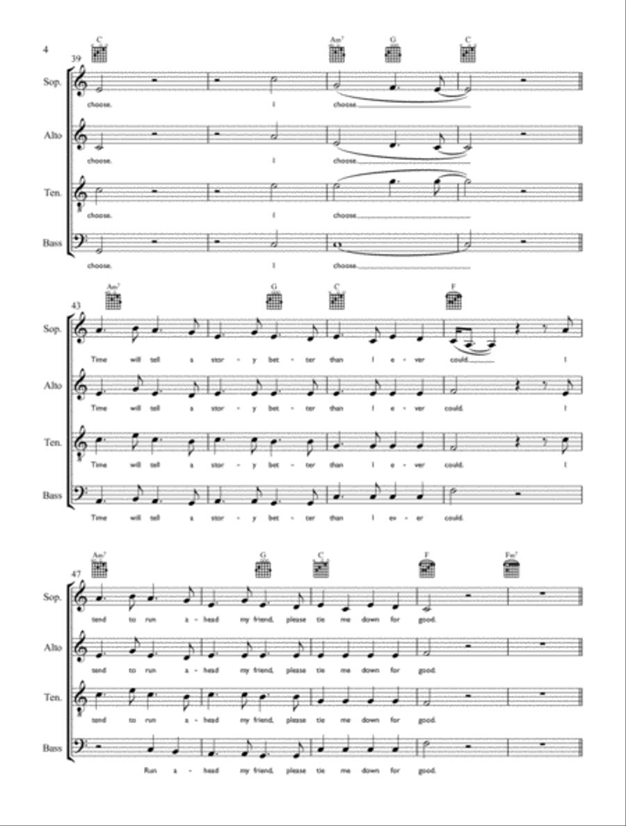 White Keys - SATB + Keyboard/Guitar 4-Part scores gallery preview page 4