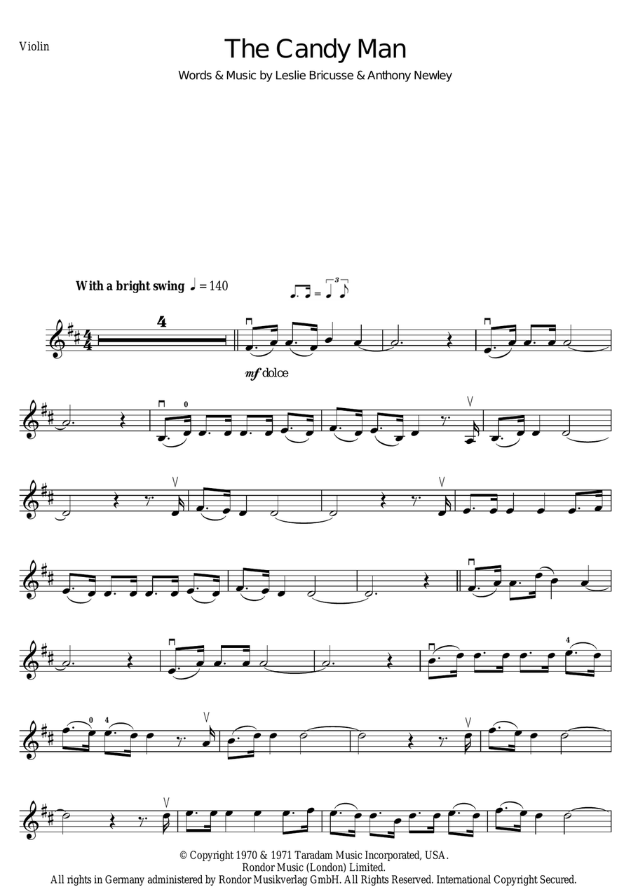 The Candy Man (from Willy Wonka And The Chocolate Factory) Violin Solo scores gallery preview page 1