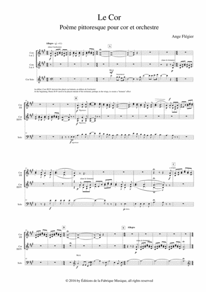 Ange Flégier: Le Cor for horn and orchestra, score and complete parts