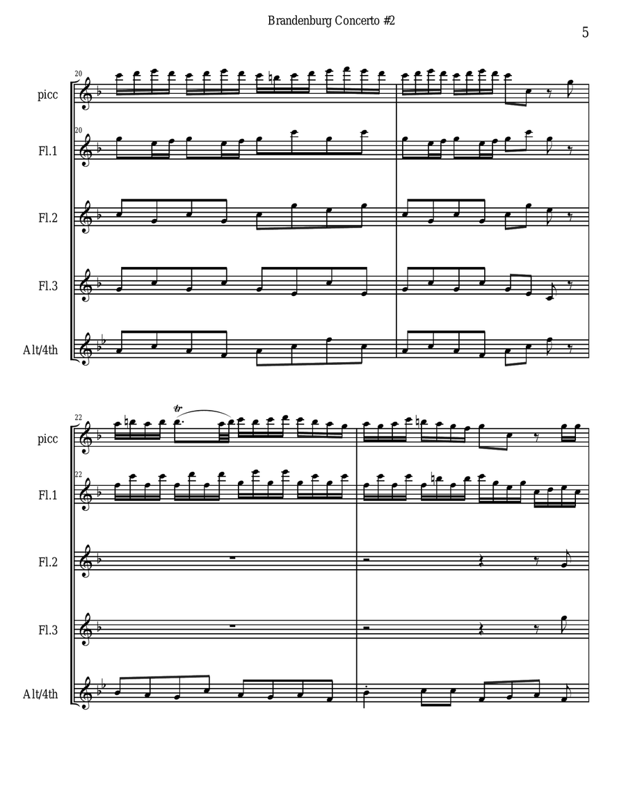 Bach Brandenburg Concerto #2 - 1st movement for 5 flutes Small Ensemble scores gallery preview page 5