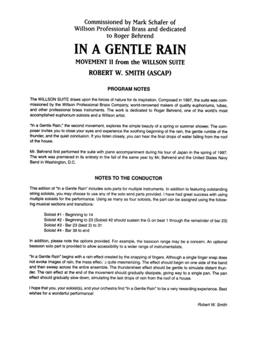 In a Gentle Rain (Movement II from the Willson Suite): Score