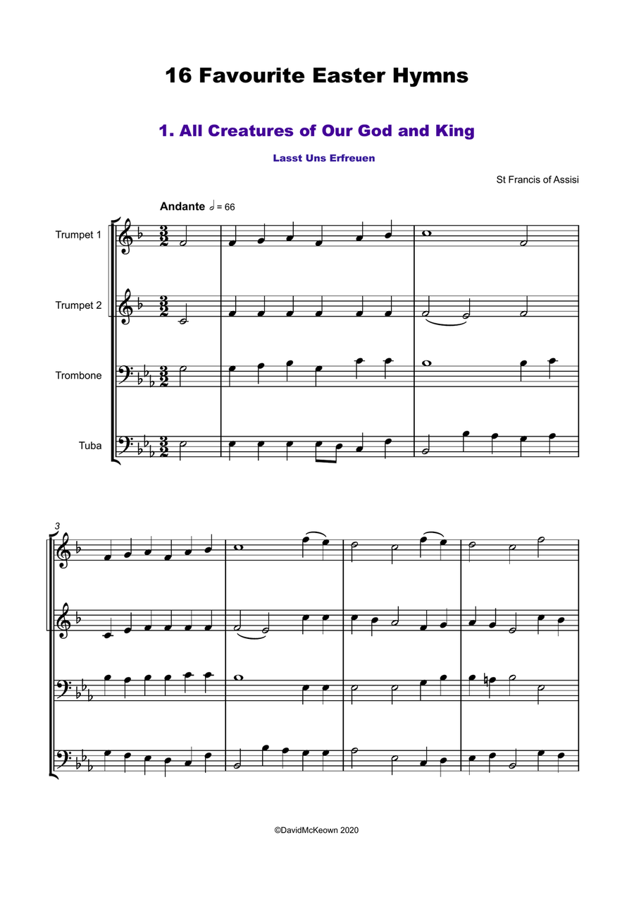 16 Favourite Easter Hymns for Brass Quartet, two Trumpets, Trombone and Tuba. Brass Quartet scores gallery preview page 2