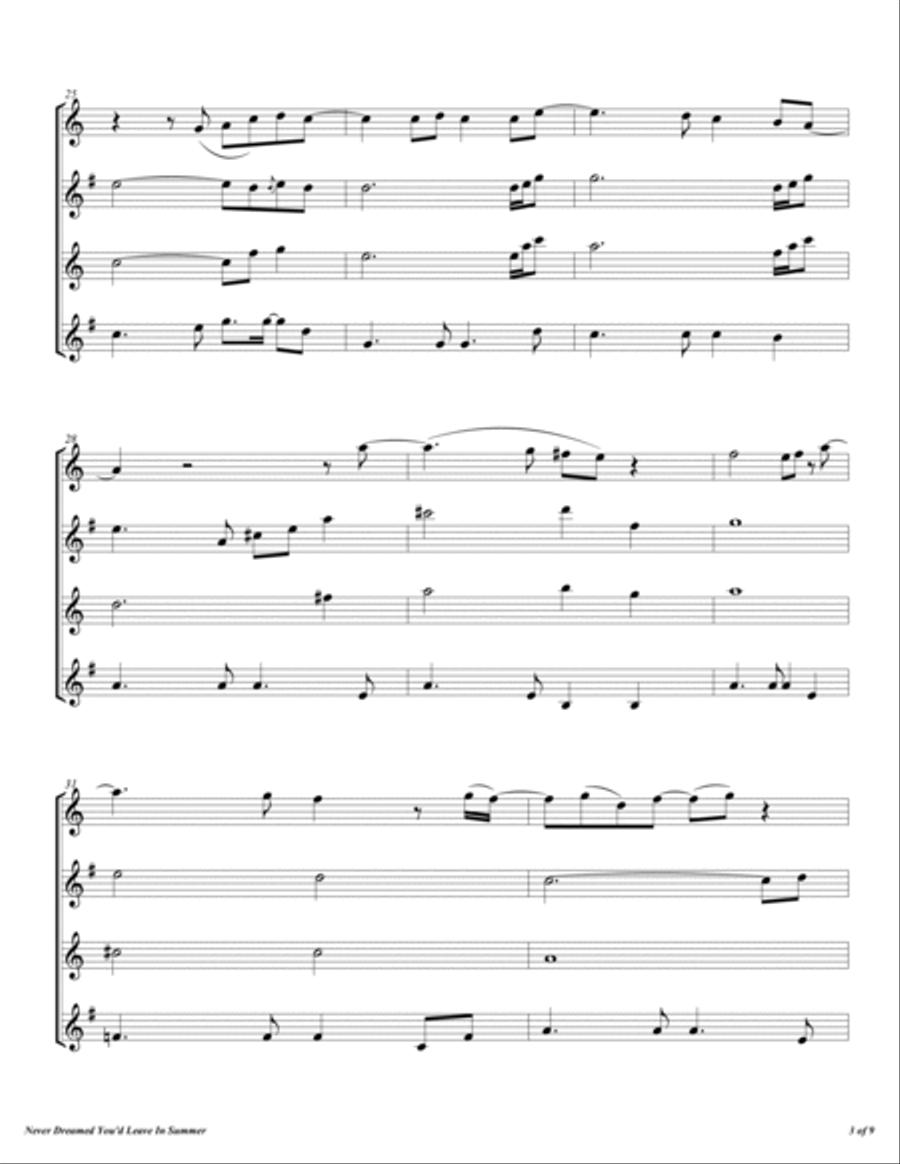 Never Dreamed You'd Leave In Summer Woodwind Quartet scores gallery preview page 4