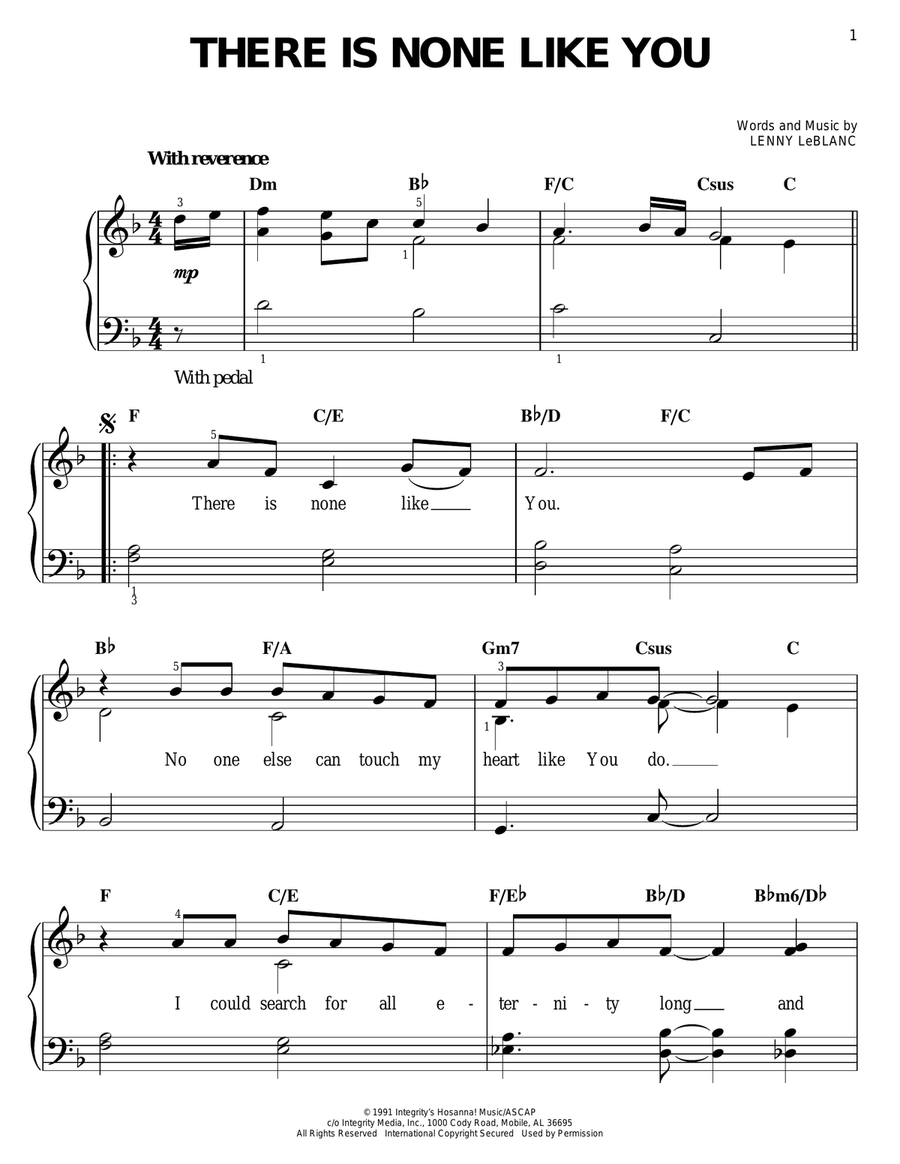 There Is None Like You Easy Piano scores gallery preview page 1