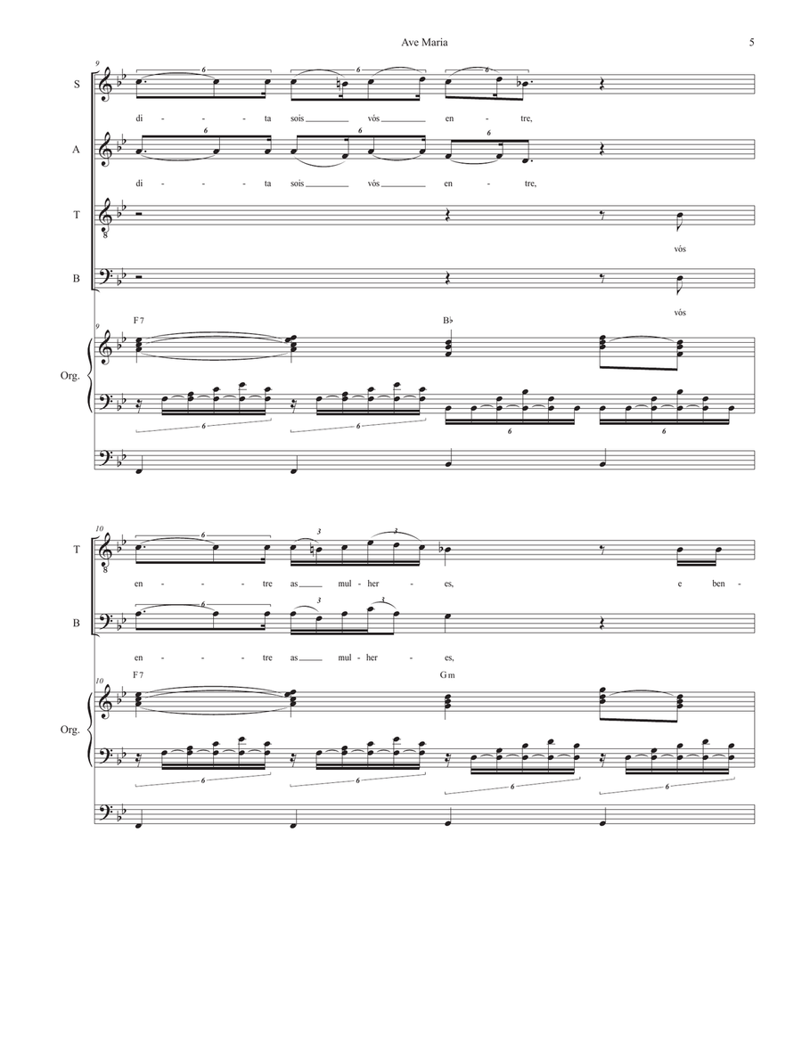 Ave Maria (Portuguese Lyrics - SATB - High Key - Organ Accompaniment) 4-Part scores gallery preview page 6