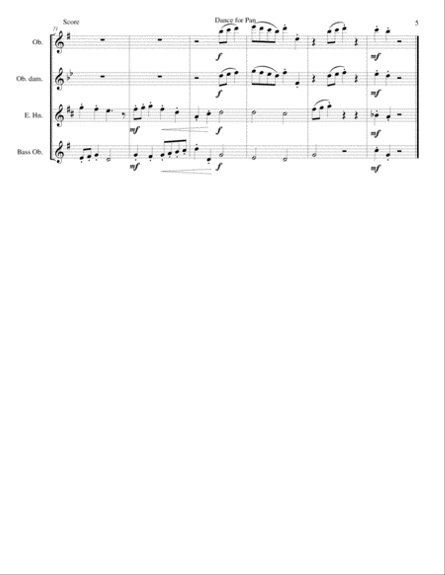 Dance for Pan (based on Cotillon) for oboe consort (oboe, oboe d'amore, cor anglais and bass oboe) English Horn scores gallery preview page 5
