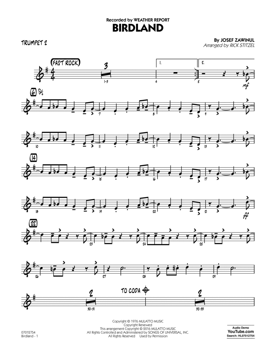 Birdland - Trumpet 2 Trumpet scores gallery preview page 1