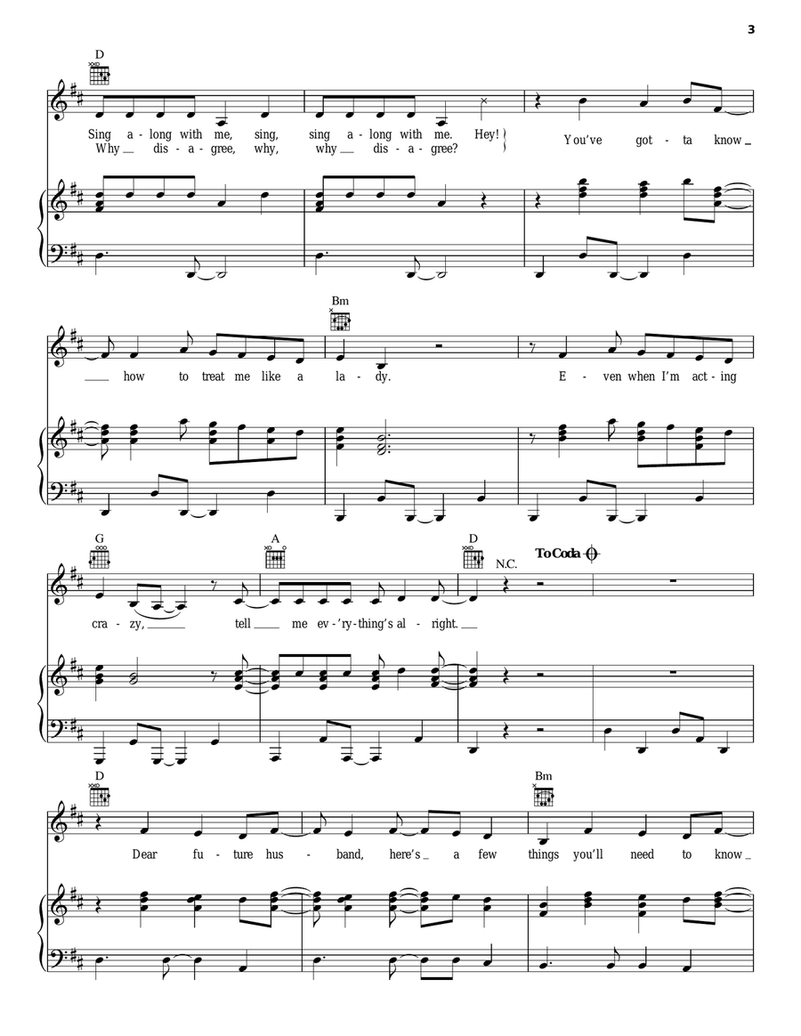 Dear Future Husband Piano, Vocal, Guitar scores gallery preview page 3