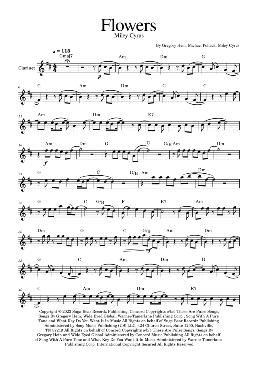 Flowers B-Flat Clarinet scores gallery preview page 1