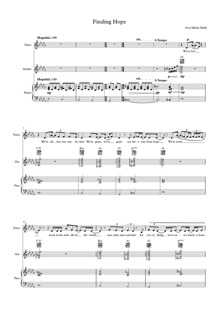 Finding Hope - Piano, Voice & Guitar Choir - Digital Sheet Music