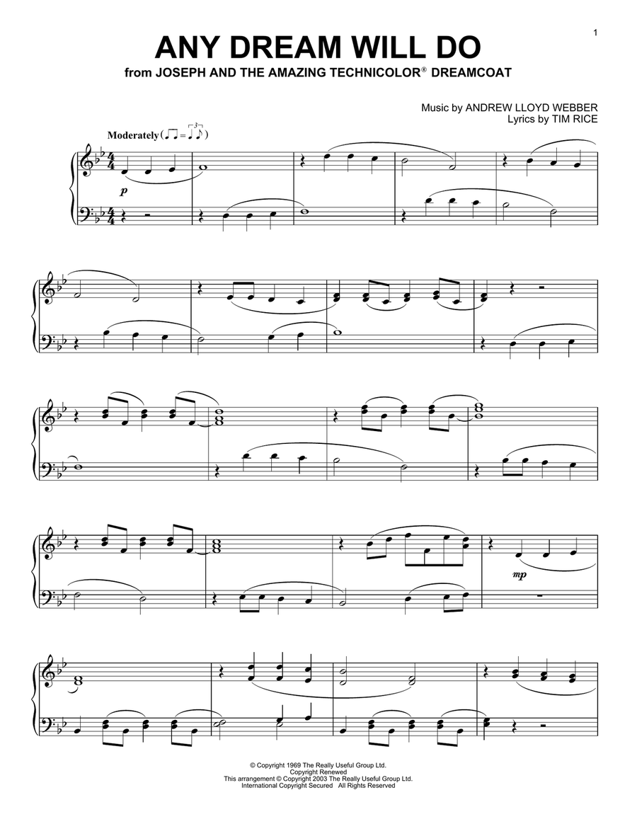 Any Dream Will Do Any Dream Will Do Piano Solo scores gallery preview page 1