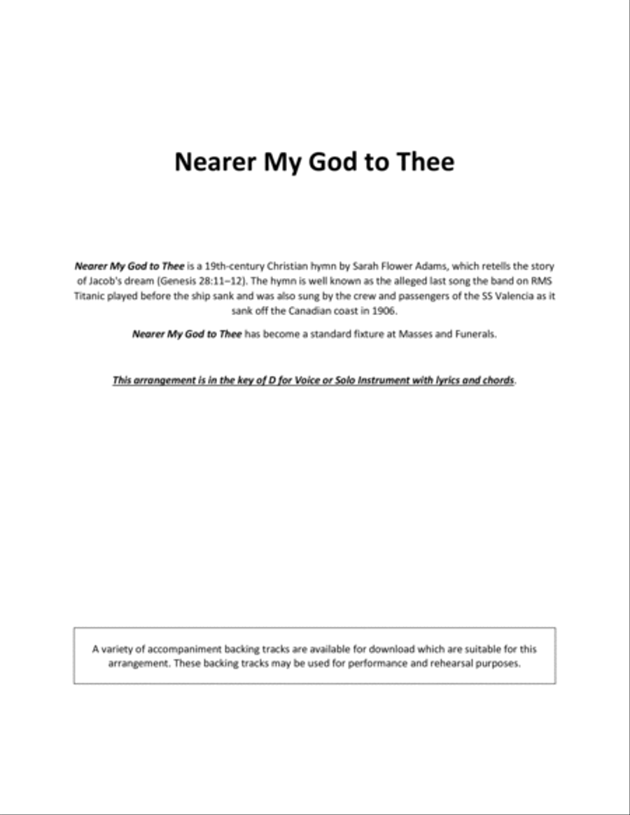 Nearer My God to Thee for Solo Voice / Solo Instrument in D Voice scores gallery preview page 2