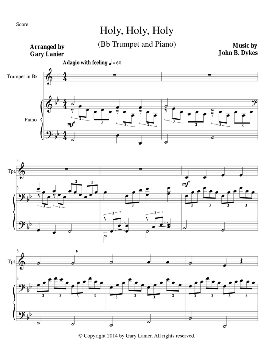 HOLY, HOLY, HOLY (Bb Trumpet Piano and Trumpet Part) Trumpet Solo scores gallery preview page 1