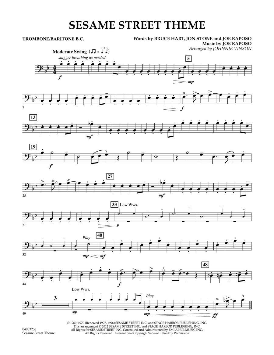 Sesame Street Theme - Trombone/Baritone B.C. Concert Band scores gallery preview page 1