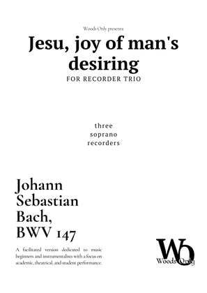 Jesu, joy of man's desiring by Bach for Recorder Ensemble Trio