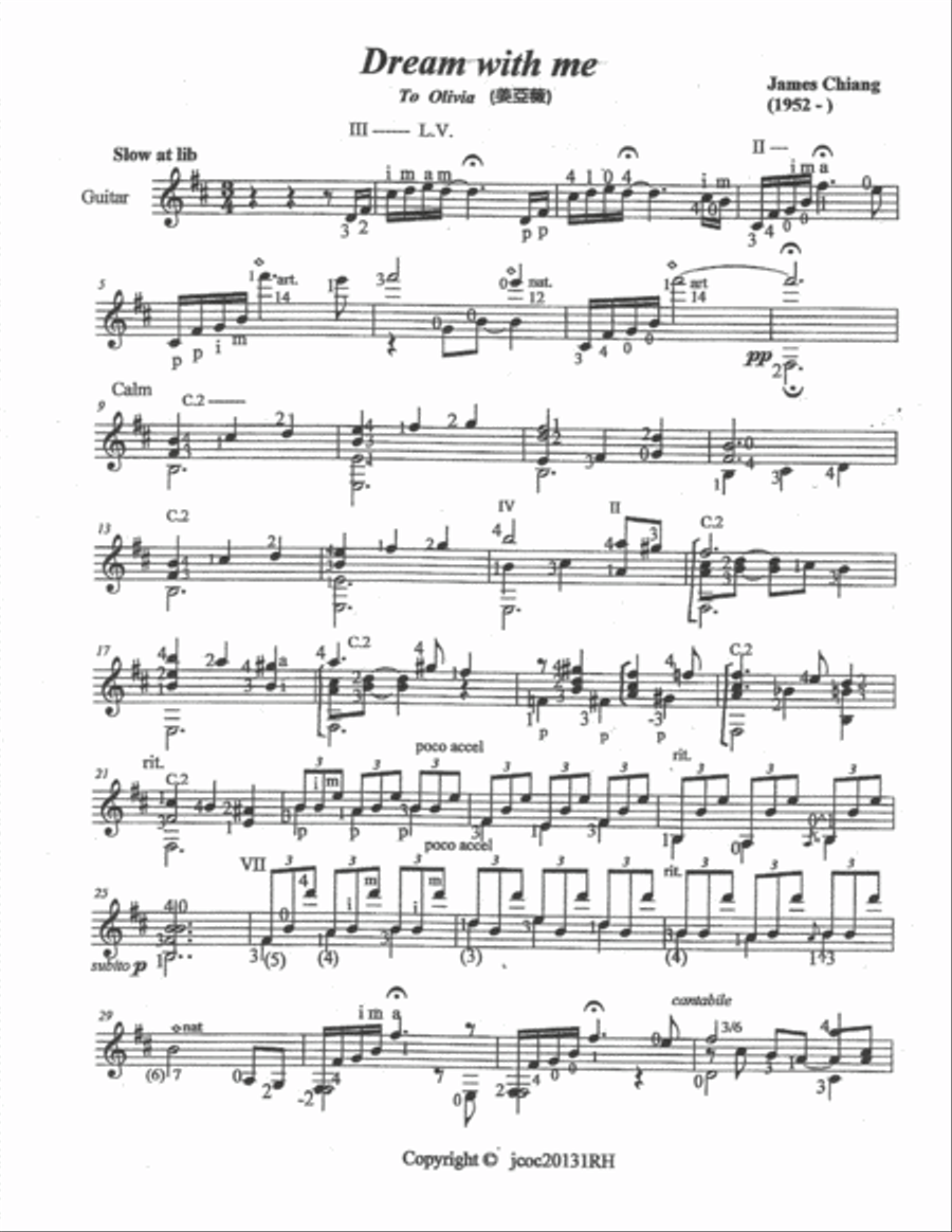 Dream with me - composed for Olivia Chiang by James Chiang Guitar Solo scores gallery preview page 1