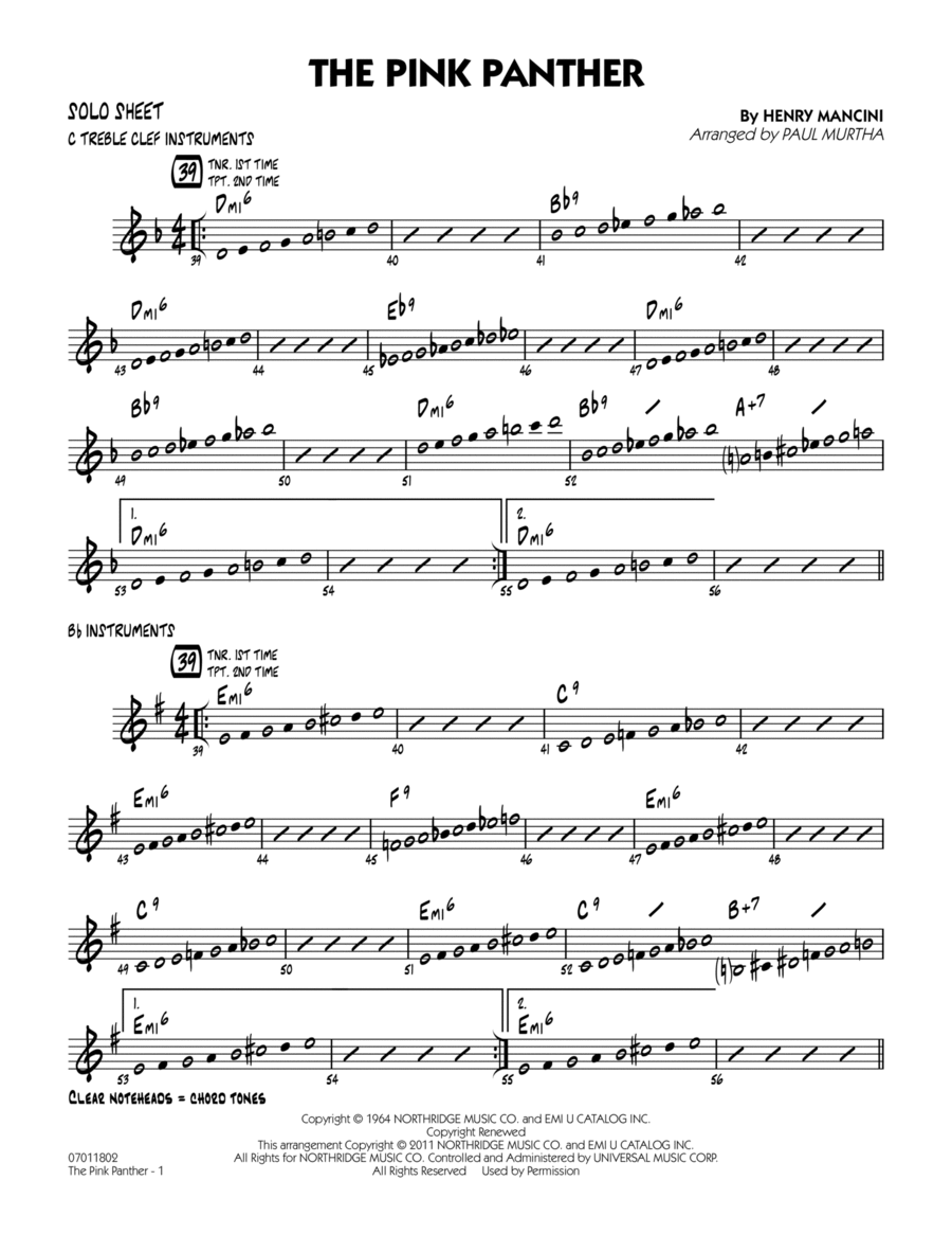 The Pink Panther - Solo Sheet