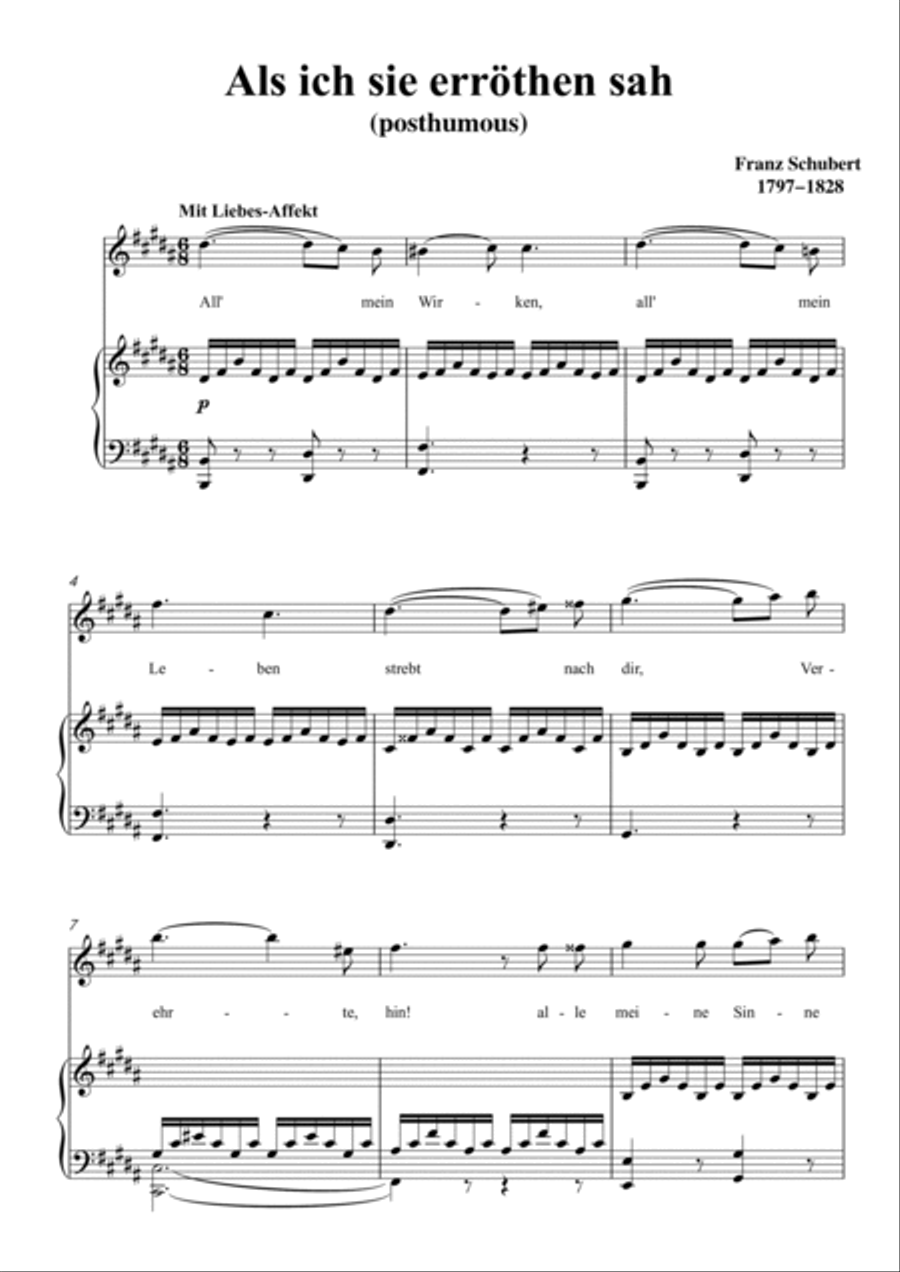 Schubert-Als ich sie errothen sah in B for Vocal and Piano Voice scores gallery preview page 2