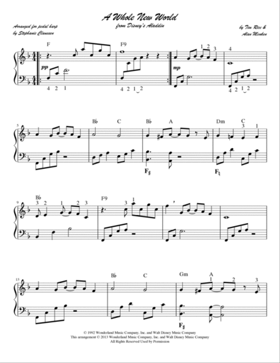 A Whole New World Pedal Harp scores gallery preview page 2