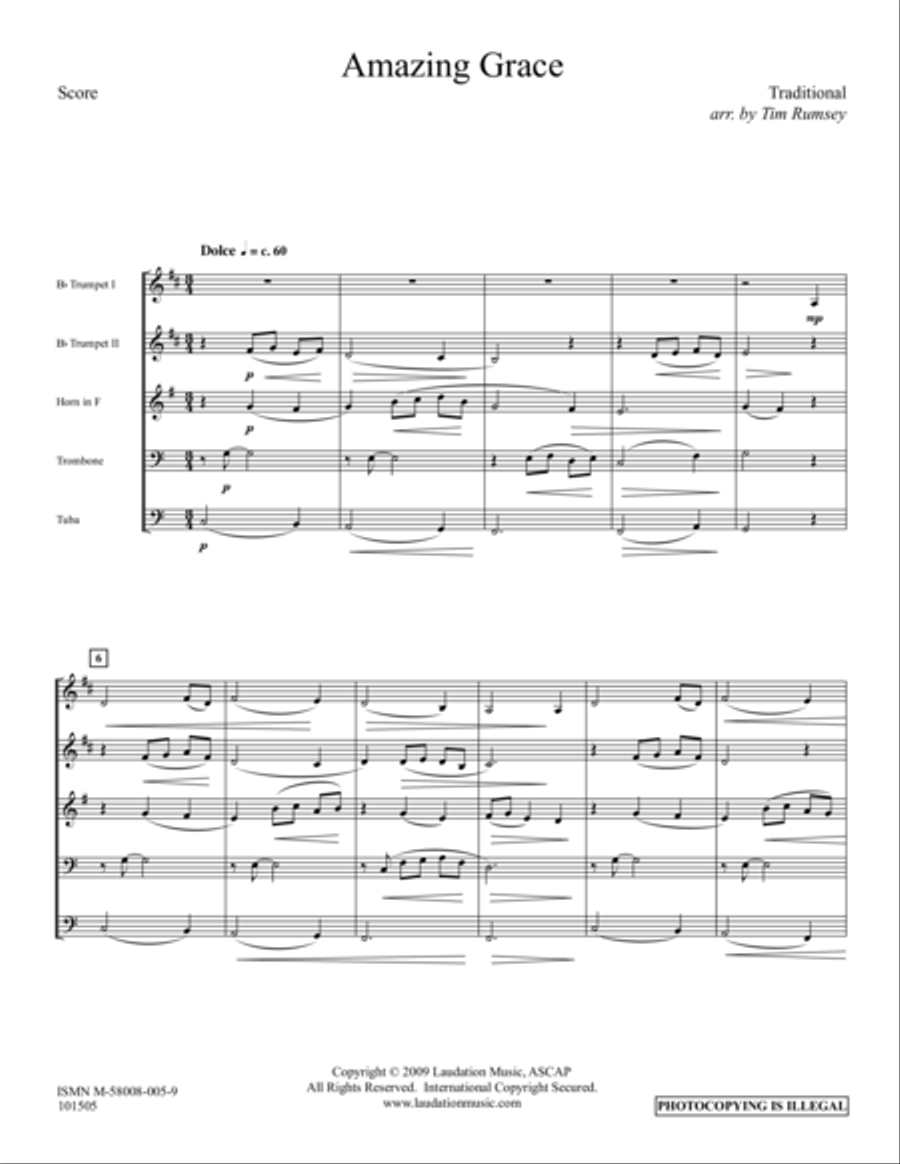 Amazing Grace Amazing Grace Brass Ensemble scores gallery preview page 1