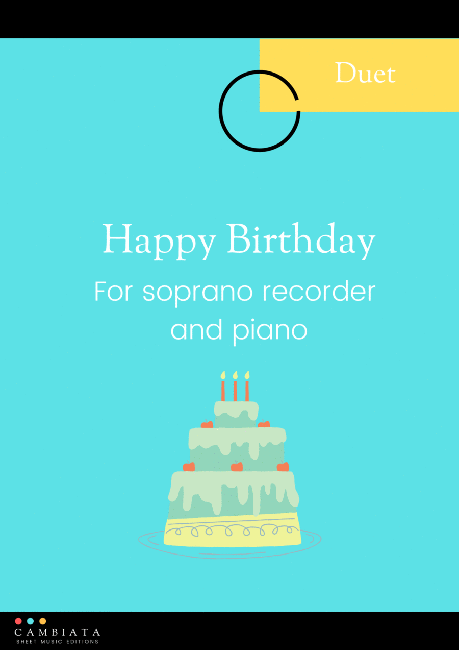 Happy Birthday - For soprano recorder (solo) and piano (Easy/Beginner) Soprano Recorder scores gallery preview page 1