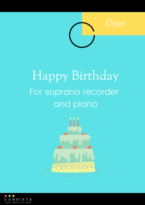 Happy Birthday - For soprano recorder (solo) and piano (Easy/Beginner)