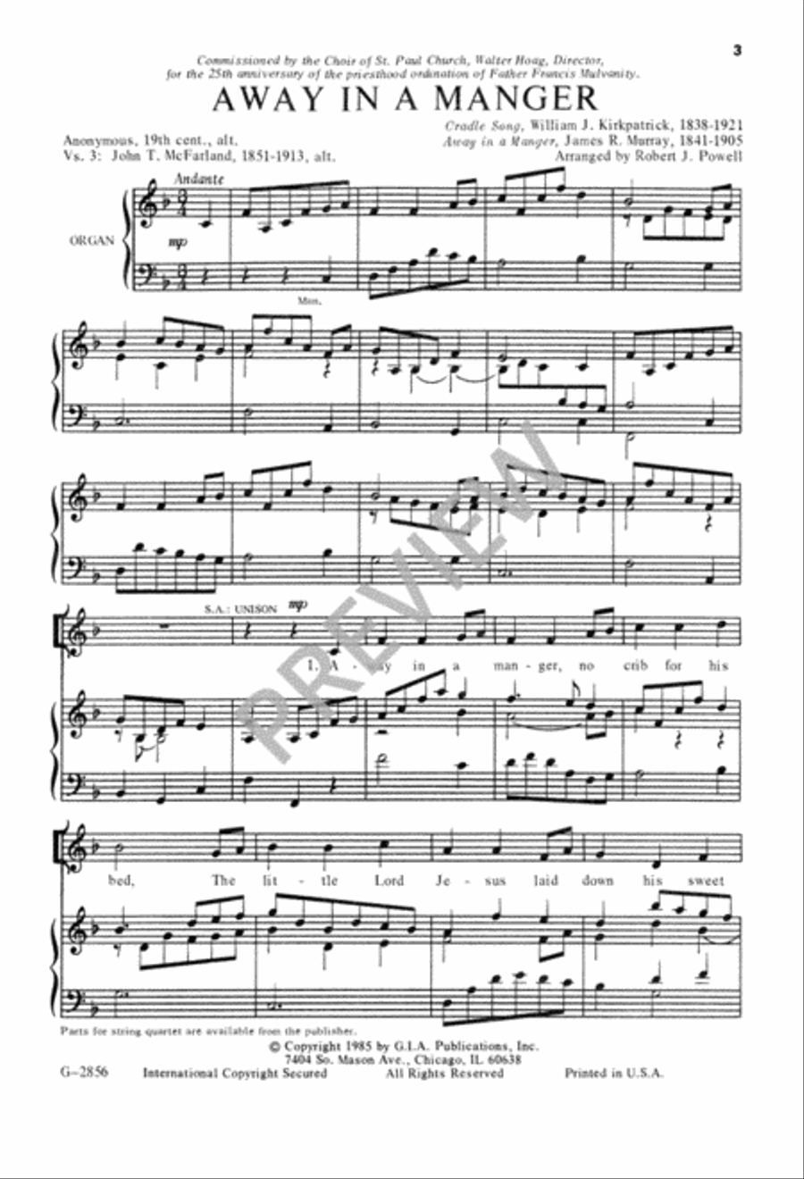 Away in a Manger 4-Part scores gallery preview page 3